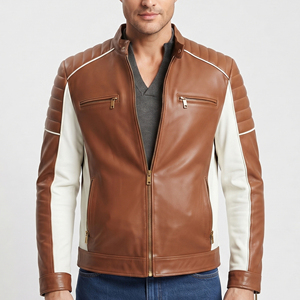 Classic Motorcycle Leather Jackets Men Premium Genuine Cowhide Biker Coat Stand Collar Zipper Closure Slim Fit Biker Coat Autumn - Product Image 6