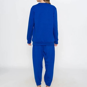 Conjunto Deportivo de Dos Piezas para Mujer, Color Azul Sólido, Algodón, Personalizable al por Mayor, Estilo Casual para Correr, Cuello Redondo, Pantalones Jogger, Diseño Sólido - Product Image 2