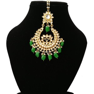 เครื่องประดับมงกุฎแบบอินเดีย Kundan สำหรับผู้หญิง ลายดอกไม้ ชุบทอง ประดับด้วยพลอยมรกต ขายส่ง สไตล์โบฮีเมียน - Product Image 2