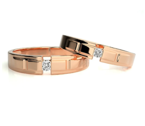 925 Sterling Silver Rose Gold Plated Channel <b>Couple</b> <b>Rings</b> - Product Image 1