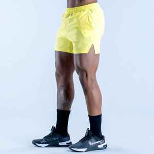 Shorts décontractés tricotés pour hommes, jaunes, couleur unie, taille élastique, avec poches, séchage rapide, taille mi-haute, OEM ODM personnalisé - Product Image 2