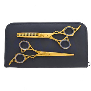 Ensemble professionnel de ciseaux de coiffure en acier inoxydable plaqué or avec ciseaux à effiler, rasoir et étui - Product Image 6