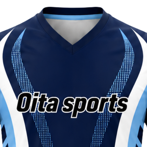 Navy Blue White Sublimated Volleyball Jersey Short Sleeve Sports Shirt Team Athletic Wear Match Training Competition Apparel - Product Image 5