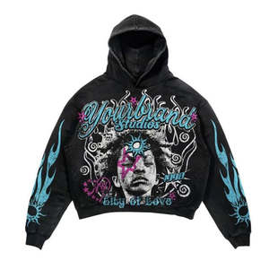 Sweat à capuche streetwear premium effet vieilli 100 % coton avec impression en relief « NO OWNERS », tissu français épais et confort lavé. - Product Image 6