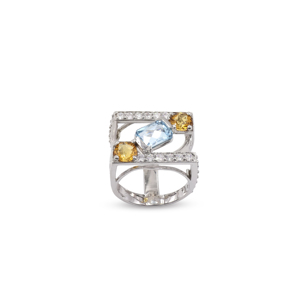 925 Sterling Silver Natural <b>Citrine</b> Blue Topaz <b>Ring</b> Rhodium Plated OEM ODM Fine Jewelry - Product Image 1
