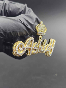 Luxury Moissanite <b>Custom</b> Crown <b>Name</b> Pendant <b>Necklace</b> 925 Silver Iced Out Script Letter Charm Hip Hop Jewelry Gift for Men Women - Product Image 2