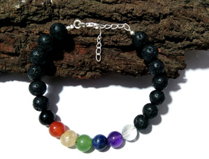 7 Chakra Lava Bead Bracelet, Solid 925 Starling <b>Silver</b> Healing Crystal Diffuser Jewelry Bracelet Adjustable Bracelets - Product Image 5