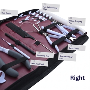 Kit complet d'installation et de retrait d'extensions capillaires pour salon, comprenant Pince à sertir micro-anneaux en acier inoxydable, Outil de pose pour extensions à bandes adhésives, Crochet à boucle Sc - Product Image 5