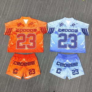 Custom Boxy American Streetwear V Neck <b>T</b>-<b>shirts</b> Set Sublimation Mesh Vintage Football Jerseys and Shorts Set - Product Image 4
