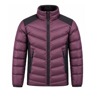 <b>Men's</b> <b>Purple</b> Puffer Jacket Stand Collar Zipper Closure Windproof Casual Winter Wear Slim Fit Polyester Wadding Puffer Jacket - Product Image 1