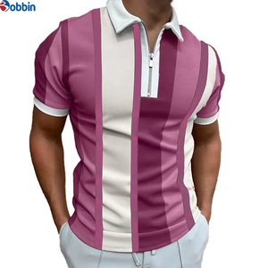 Polo de manga corta a rayas para hombre, de moda, con cremallera, informal, de punto, en bloques de color verde, blanco y negro. - Product Image 2
