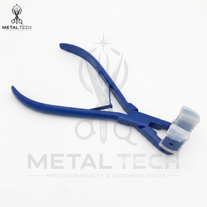 Pince à presser pour extensions capillaires bleues, corps en acier inoxydable, mâchoires en silicone blanc, outil de scellage à tête plate pour salon - Product Image 2