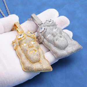 <b>Mens</b> Moissanite 925 <b>Silver</b> King Face <b>Pendant</b> Necklace 42mm Iced Out Luxury Statement Chain Hip Hop Fashion Gift <b>For</b> <b>Men</b> Look - Product Image 1