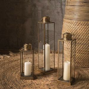 Top Quality Rectangular <b>Brass</b> <b>Lantern</b> Set with Glass Panels and White Candles for Home Decoration - Product Image 1
