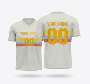 เสื้อฟุตบอลคอวีผู้ชายสีขาวลายทาง ระบายอากาศได้ดี ผลิตจากโพลีเอสเตอร์ แขนสั้น สำหรับผู้ใหญ่ ใส่ได้ทุกฤดู ทรงปกติ - Product Image 1