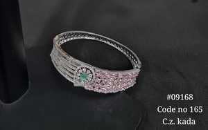 CZ Brass Filigree <b>Cuff</b> Bangle Rhodium Plated Pink Blue Stone Women's <b>Bracelet</b> Open Handmade Jewelry Gift Adjustable - Product Image 2