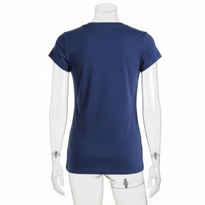T-shirt à manches courtes col rond pour femme, bleu uni, en molleton tricoté respirant, coupe classique, décontracté, toutes saisons, séchage rapide, protection UV - Product Image 2