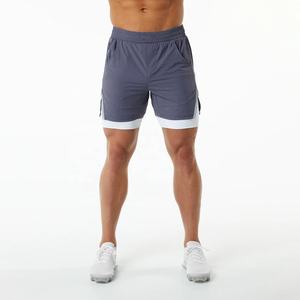 Sports Gym Solid Contrast Mesh Breathable Windproof Quick Dry Zipper Pockets Workout Men Double <b>Layer</b> Shorts - Product Image 4