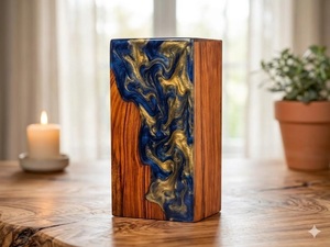Blue Gold Resin Wood Urn – Handmade <b>Memorial</b> Cremation <b>Box</b> Luxury Blue & Gold Resin Cremation Urn Premium Blue & Gold Wooden Urn - Product Image 5