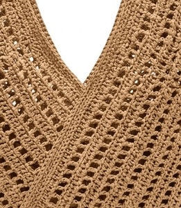 Sac fourre-tout en crochet écologique, taille personnalisée, bleu uni, style bohème, ouverture supérieure, doublure en coton, été, plage, voyage, pour femmes - Product Image 2