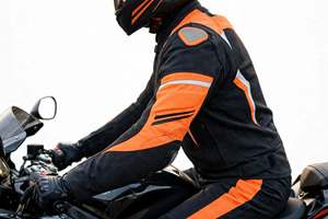 Nouvelle veste de moto pour homme adulte, noire et orange, sportive, imperméable, coupe-vent, doublée, pour la conduite à moto - Product Image 3