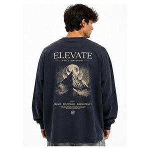 Premium Full Sleeve 100% Cotton Oversized <b>Tshirt</b> Custom Logo Heavyweight Unisex Streetwear Casual Wear Breathable Quick Dry - Product Image 5