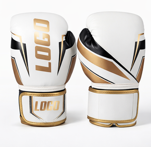 Gants de boxe en cuir blanc avec impression dorée, fermeture Velcro, pour adultes, équipement d'entraînement d'arts martiaux, design respirant - Product Image 5