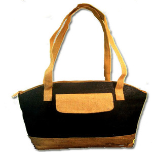 Lowellcraft Jute Shopping <b>Bag</b> Model JDB00160 <b>Medium</b> <b>Size</b> Blue and Beige with Zipper Closure Hand Length Handle Daily Use - Product Image 3