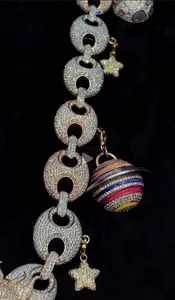 Pendentif de luxe en argent 925 avec moissanite VVS, motif étoile, soleil et lune sur le thème de l'espace, breloques hip-hop, bijoux de rappeur glacés - Product Image 2