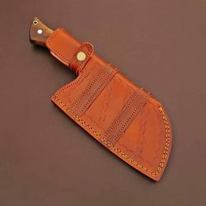 Cuchillo de carnicero ambidiestro de acero de Damasco forjado a mano con mango de madera para cortar verduras y carne, con funda. - Product Image 4