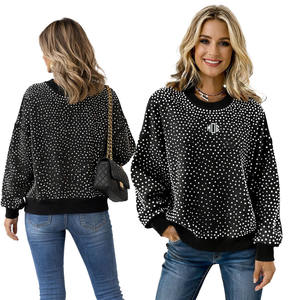 Sweat-shirt à strass noir pour femme, style streetwear, manches longues, pull décontracté, sweat à capuche tendance avec clous, logo personnalisé, fournisseur en gros - Product Image 5