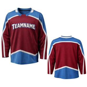 Maillot de hockey sur glace bleu bordeaux à manches longues, respirant, uniforme d'équipe athlétique, entraînement pour adultes, performance sportive - Product Image 1