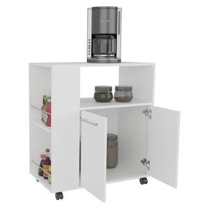 White Kitchen Island Cart with Microwave Shelf and <b>Open</b> <b>Storage</b> for Your Kitchen Setup - Product Image 5