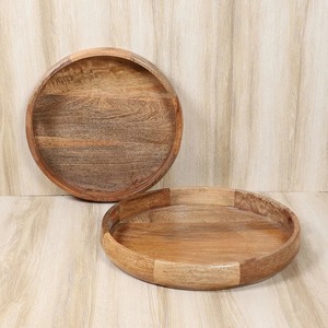 Rustic Wooden Round Tray Reusable Serving <b>Platter</b> Natural Wood Finish Multi-Purpose Tableware - Product Image 4