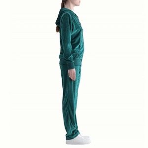 <b>Women's</b> Green Velvet <b>Tracksuit</b> Hooded Full Sleeve Solid Color Casual Autumn Wear with Side Pockets Zipper Closure - Product Image 6