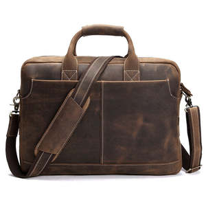Distressed Leather Briefcase Rugged Vintage Executive Laptop Bag Multi Utility Work <b>Carry</b> <b>Case</b> with Smart Organizer Pockets - Product Image 1