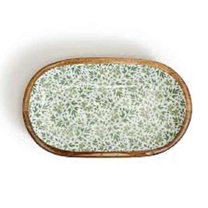 Oval Shape Acacia <b>Wood</b> Serving <b>Tray</b> for Coffee Tea Fruit Food Dessert Wooden <b>Tray</b> Enamel Printed Decorative Platter - Product Image 2