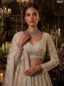Elegant for Organza <b>Lehenga</b> Embroidery <b>Crop</b> <b>Top</b> Long Sleeve Ball Gown Floor Length Sweetheart Neckline Quick Dry Rivaayat - Product Image 4
