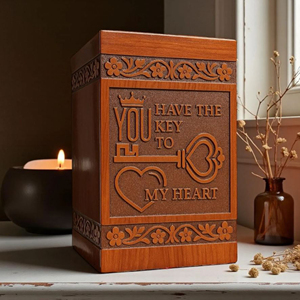 Engraved Wooden Cremation Urn - 'You Have the Key to My Heart' - Personalized <b>Memorial</b> <b>Keepsake</b> urn by AYAANS - Product Image 1