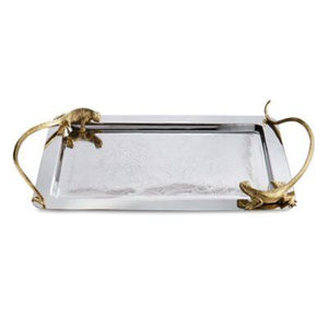 Plateau de service pour collations de qualité supérieure à prix abordable, forme personnalisée, en acier inoxydable nickelé avec poignée décorative - Product Image 1