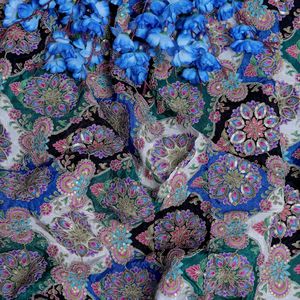 Royal Sapphire Blue & White Crepe Fabric <b>Simulated</b> Micro-Sequin <b>Diamond</b> Grid Print - Product Image 5