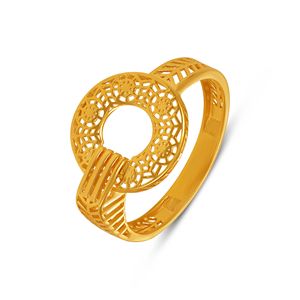 Elegant Yellow Gold Circular Filigree Ring for Women Luxury Hollow Floral Pattern Fashion Jewelry Wholesale Manufacturer - Product Image 1