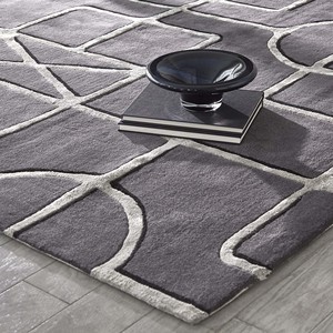 Alfombra Moderna Geométrica de Color Carbón, Alfombra Suave de Lana y Seda para Sala de Estar, Dormitorio, Decoración de Hogar Minimalista de Lujo, Hecha a Mano - Product Image 3