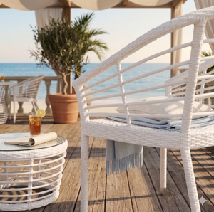 Silla de Comedor de Mimbre Sintético PE Blanco para Exteriores, Silla Moderna de Ratán para Patio, Muebles de Jardín, Silla Tipo Tubo para Cafetería o Bistro - Product Image 3