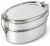 Boîte à lunch ovale à double étage en acier inoxydable, récipient alimentaire étanche avec couvercle pour adultes, école, bureau