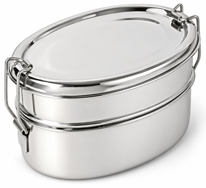 Boîte à lunch ovale à double étage en acier inoxydable, récipient alimentaire étanche avec couvercle pour adultes, école, bureau - Product Image 1
