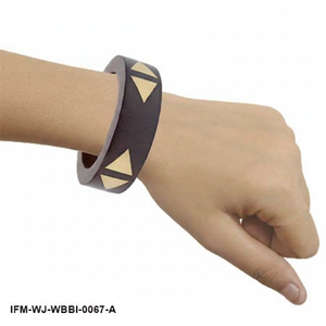 กำไลข้อมือไม้สีเข้มทำมือ ประดับทองเหลืองลายเรขาคณิต สไตล์โบฮีเมียน สำหรับผู้หญิง - Product Image 2