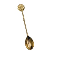 Juego de cubiertos de cuchara con mango hecho a mano, latón dorado, largo, acanalado, estrella dorada y diseño de Luna blanca, cuchara de té y postre