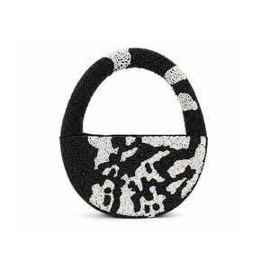 Sac à main pour femme orné de strass noirs et blancs |   Sac à bandoulière élégant fait main avec logo - Product Image 1