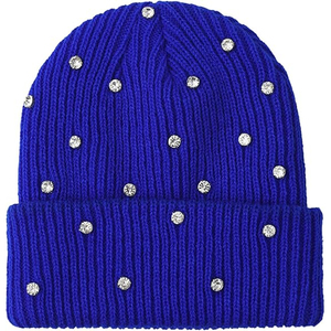 Black Rhinestone Beanie Hat Ribbed Knit <b>Winter</b> <b>Cap</b> Unisex Soft Warm Stretch Skull <b>Cap</b> Custom OEM Supplier - Product Image 2